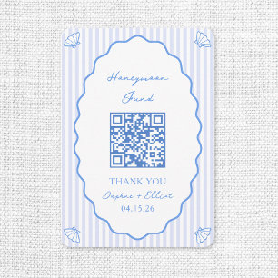 Carte D'accompagnement Coastal Chic Blue Honeymoon Fund Mariage QR Code
