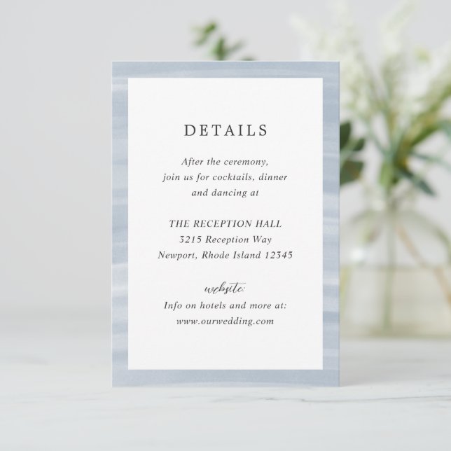 Carte D'accompagnement Coastal Chic Muted Blue Mariage élégant (Debout devant)