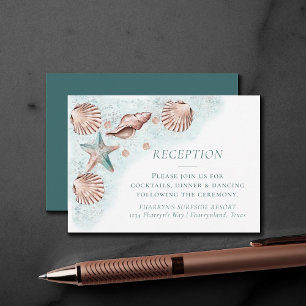 Carte D'accompagnement Coastal Chic   Réception Turquoise Green et Coral 