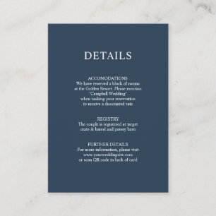 Carte D'accompagnement Code QR bleu de la marine Dusty Détails du Mariage
