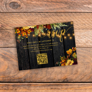 Carte D'accompagnement Code QR Boîtier de mariage à fleurs à automne rust