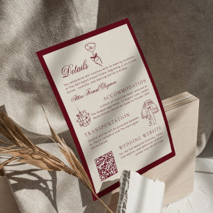 Carte D'accompagnement Code QR classique Détails de mariage Rouge profond