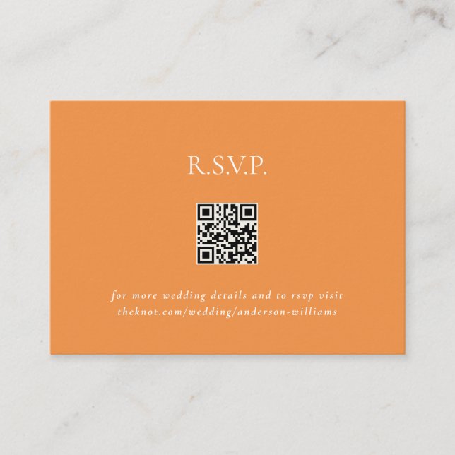 Carte D'accompagnement Code QR contemporain orange Mariage RSVP II (Devant)