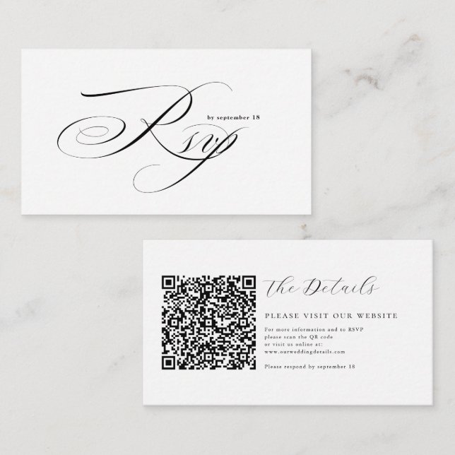 Carte D'accompagnement Code QR de calligraphie de script romantique pour  (Devant / Derrière)