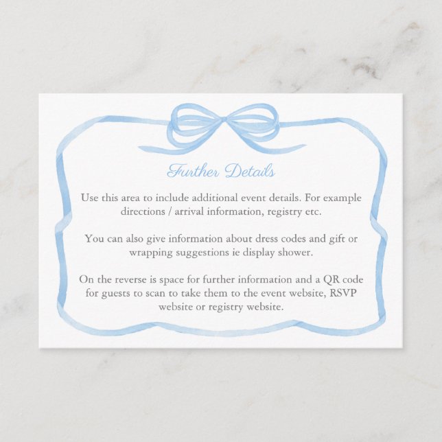 Carte D'accompagnement Code QR de détails de la fête de mariage à noeud b (Devant)