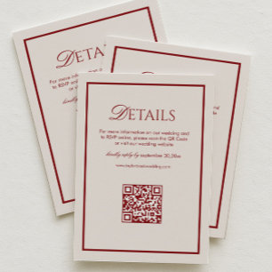 Carte D'accompagnement Code QR de détails de mariage crème et burgundy de