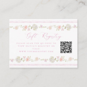 Carte D'accompagnement Code QR de liste de cadeaux florale vintage rose t