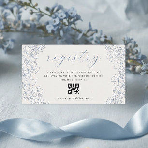 Carte D'accompagnement Code QR de liste de mariage avec fleurs bleues dél