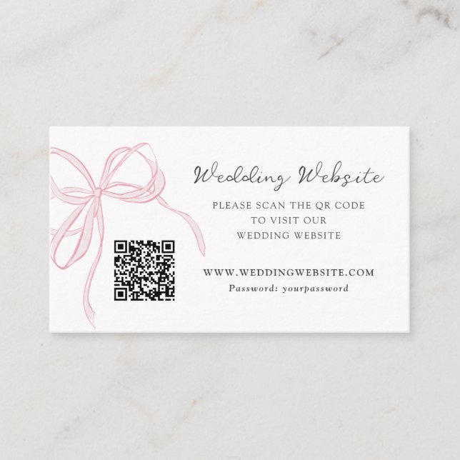 Carte D'accompagnement Code QR de mariage à ruban rose capricieux (Devant)