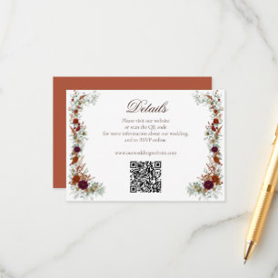 Carte D'accompagnement Code QR de mariage aux florales de Bourgogne et d'