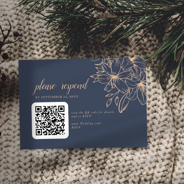 Carte D'accompagnement Code QR de mariage bleu foncé doux (Créateur téléchargé)