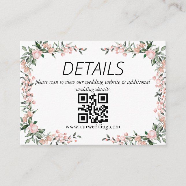 Carte D'accompagnement Code QR de mariage Blush Pink Bloom (Devant)