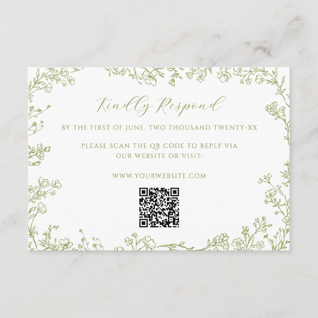 Carte D'accompagnement Code QR de mariage en ligne artistique florale ver (Devant)