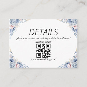 Carte D'accompagnement Code QR de mariage floral bleu poussiéreux