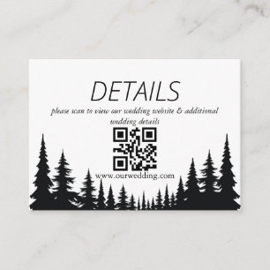 Carte D'accompagnement Code QR de mariage hivernal avec pins noirs et bla