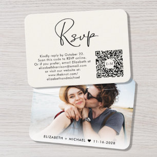 Carte D'accompagnement Code QR de mariage moderne avec réponse RSVP crème
