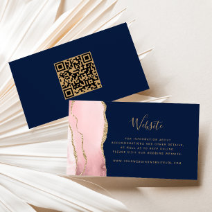 Carte D'accompagnement Code QR de mariage Navy Agate Or Rose Bon Marché