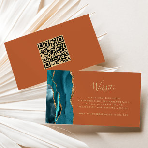 Carte D'accompagnement Code QR de mariage sarcelle doré agate rouille Bud