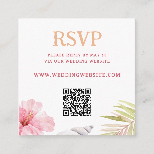 Carte D'accompagnement Code QR de mariage tropical de destination  (Devant)