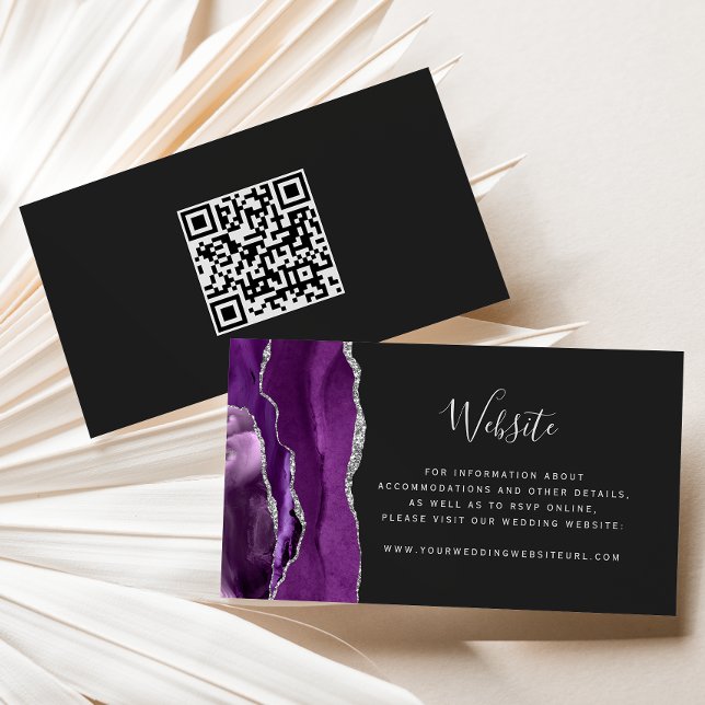 Carte D'accompagnement Code QR de mariage violet argent agate foncé Budge (Créateur téléchargé)