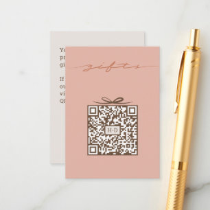 Carte D'accompagnement Code QR de Monogram Gift & Bow   Liste de mariage