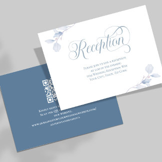 Carte D'accompagnement Code QR de réception de mariage floral bleu poussi