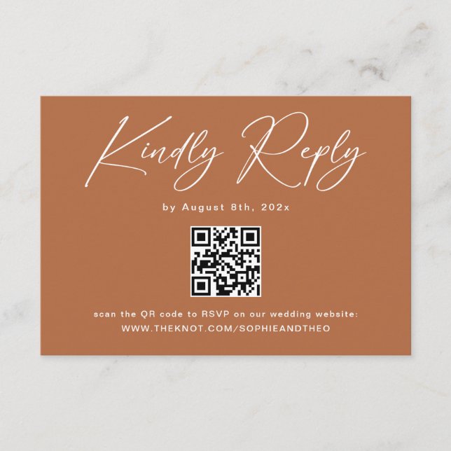 Carte D'accompagnement Code QR de réponse au mariage bohème orange brûlé (Devant)