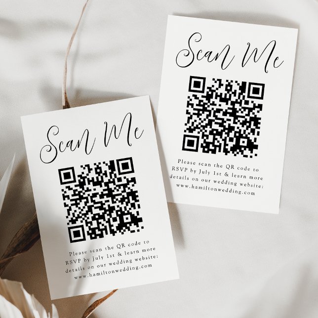 Carte D'accompagnement Code QR de réponse de mariage à script noir simple (Créateur téléchargé)