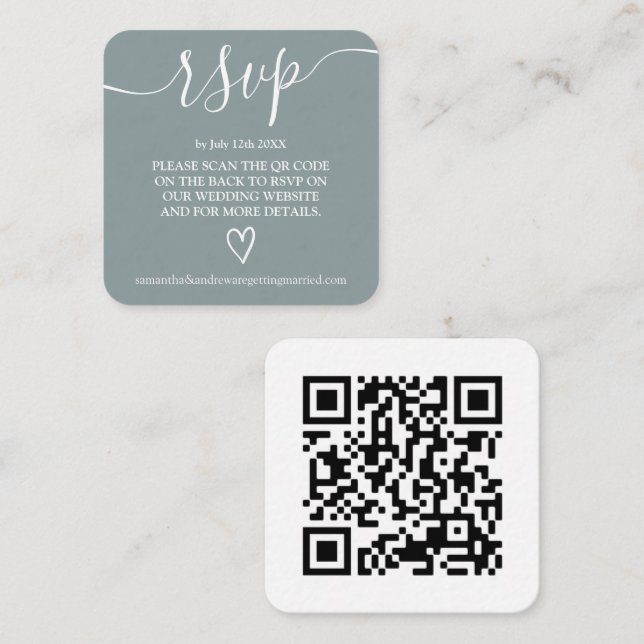 Carte D'accompagnement Code QR de réponse de mariage bleu poudré simple (Devant / Derrière)