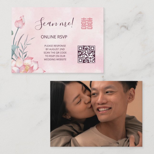 Carte D'accompagnement Code QR de réponse en ligne pour mariage chinois L (Devant / Derrière)