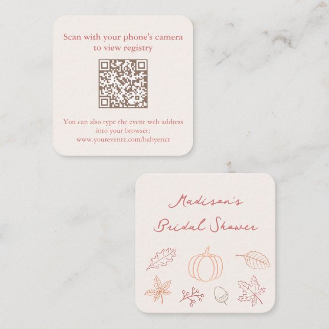 Carte D'accompagnement Code QR de réponse pour la soirée de mariage Peach (Devant / Derrière)