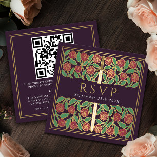 Carte D'accompagnement Code QR de réponse pour le mariage royal floral or