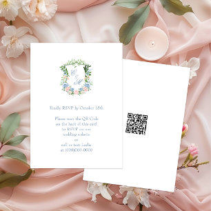 Carte D'accompagnement Code QR de réponse pour un mariage au blason flora