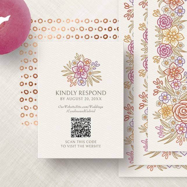 Carte D'accompagnement Code QR de réponse pour un mariage automnal floral (Créateur téléchargé)