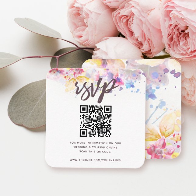 Carte D'accompagnement Code QR de RSVP à l'aquarelle pastel (Créateur téléchargé)