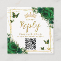 Code QR de RSVP de Quinceanera papillons vert émer