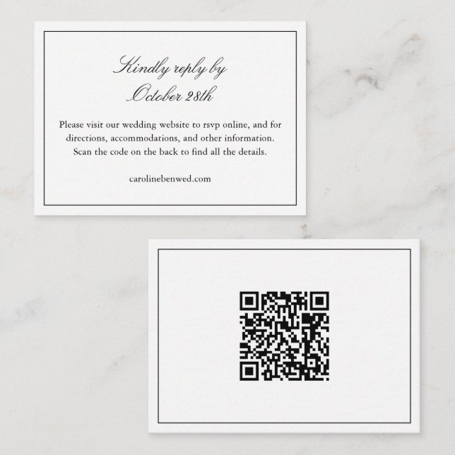 Carte D'accompagnement Code QR de site Web de mariage chic noir et blanc  (Devant / Derrière)