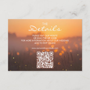 Carte D'accompagnement Code QR de site web de mariage rustique au coucher