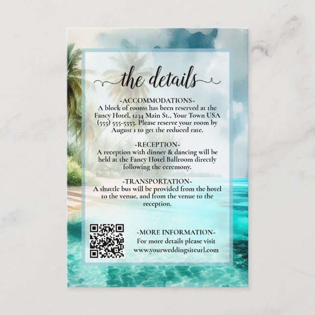 Carte D'accompagnement Code QR des détails de mariage à l'aquarelle de la (Devant)