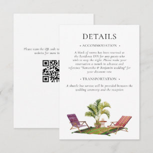 Carte D'accompagnement Code QR des détails de mariage au palmier tropical