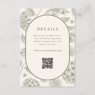 Carte D'accompagnement Code QR des détails de mariage aux Hydrangeas Sage