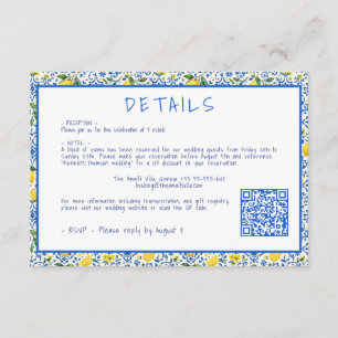 Carte D'accompagnement Code QR des détails de mariage Citrons en carrelag