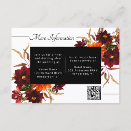 Carte D'accompagnement Code QR des détails de mariage floral automnal de