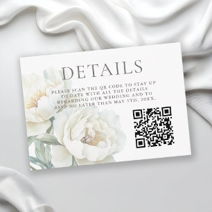 Carte D'accompagnement Code QR des détails de mariage floral aux pivoines