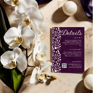 Carte D'accompagnement Code QR des détails de mariage floral pourpre