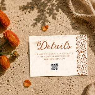 Carte D'accompagnement code QR des détails de mariage mexicain beige
