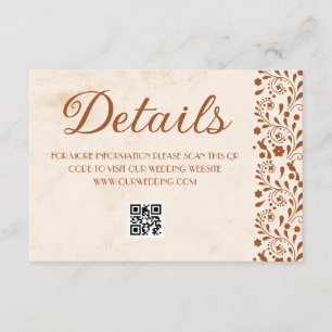 Carte D'accompagnement code QR des détails de mariage mexicain beige