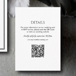Carte D'accompagnement Code QR des détails de mariage noir et blanc moder