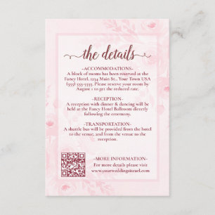 Carte D'accompagnement Code QR des détails de mariage Pink Boho Peonies