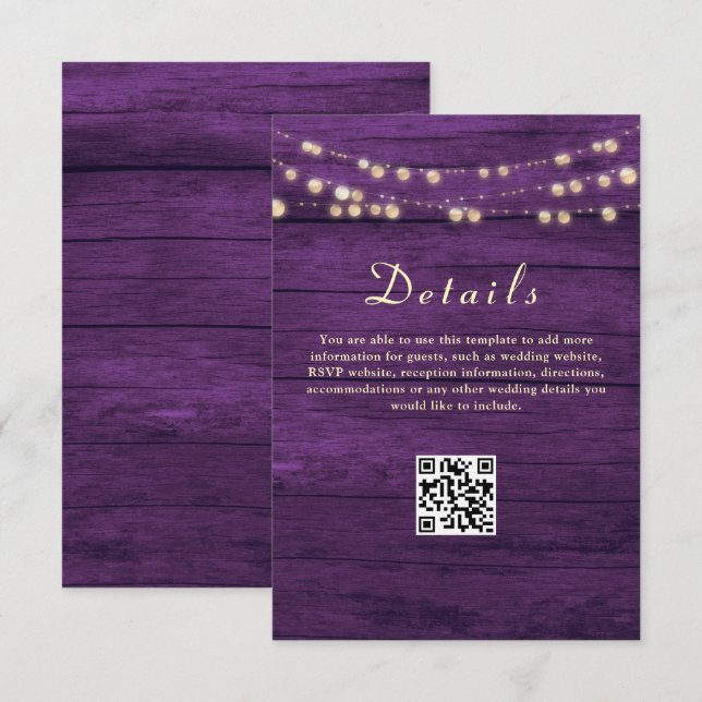 Carte D'accompagnement Code QR des détails du mariage pourpre (Devant / Derrière)